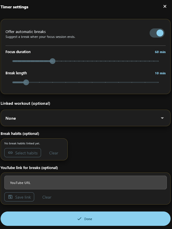 Project Timer Break Settings