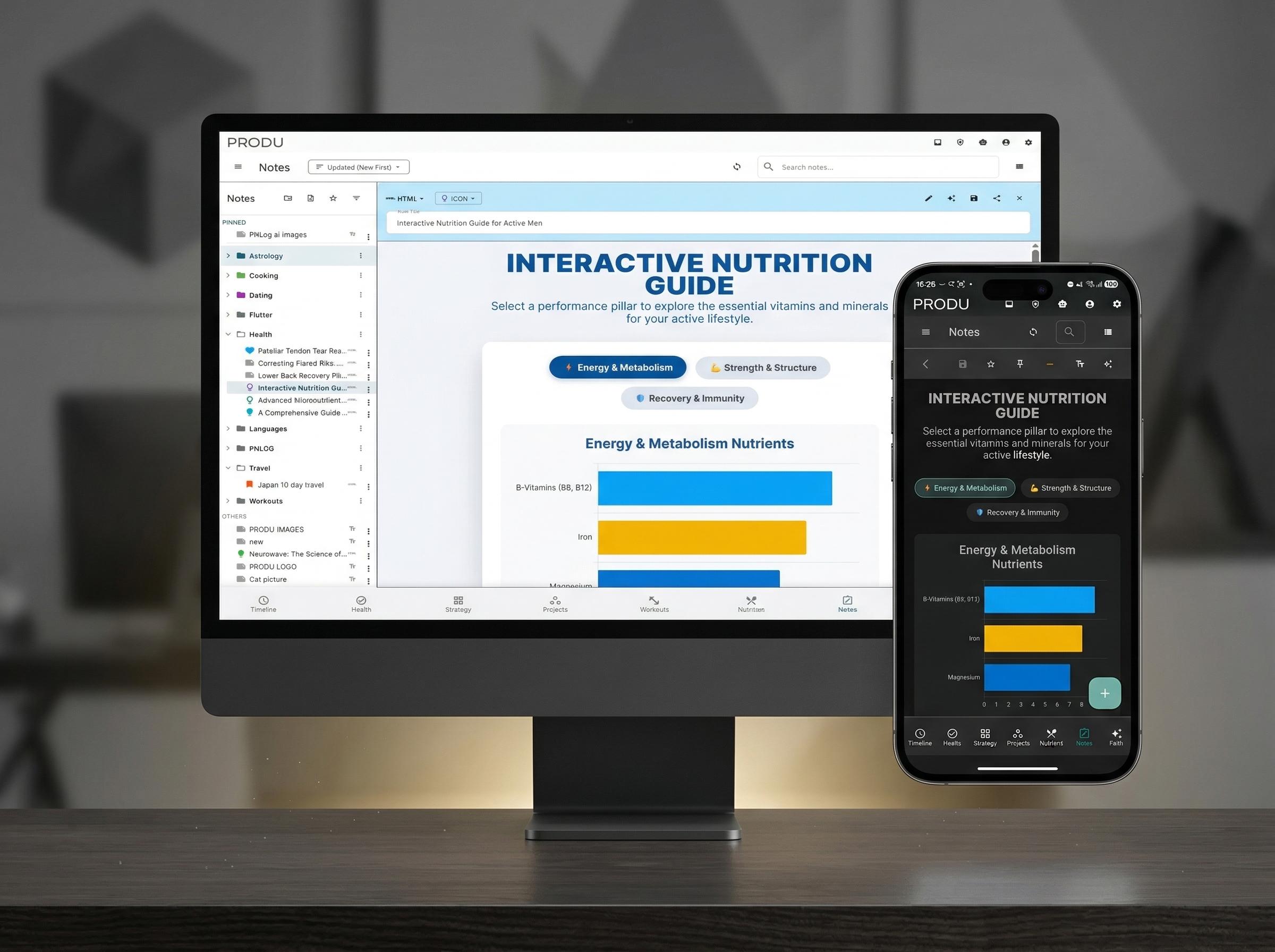 Produ notes screen overview