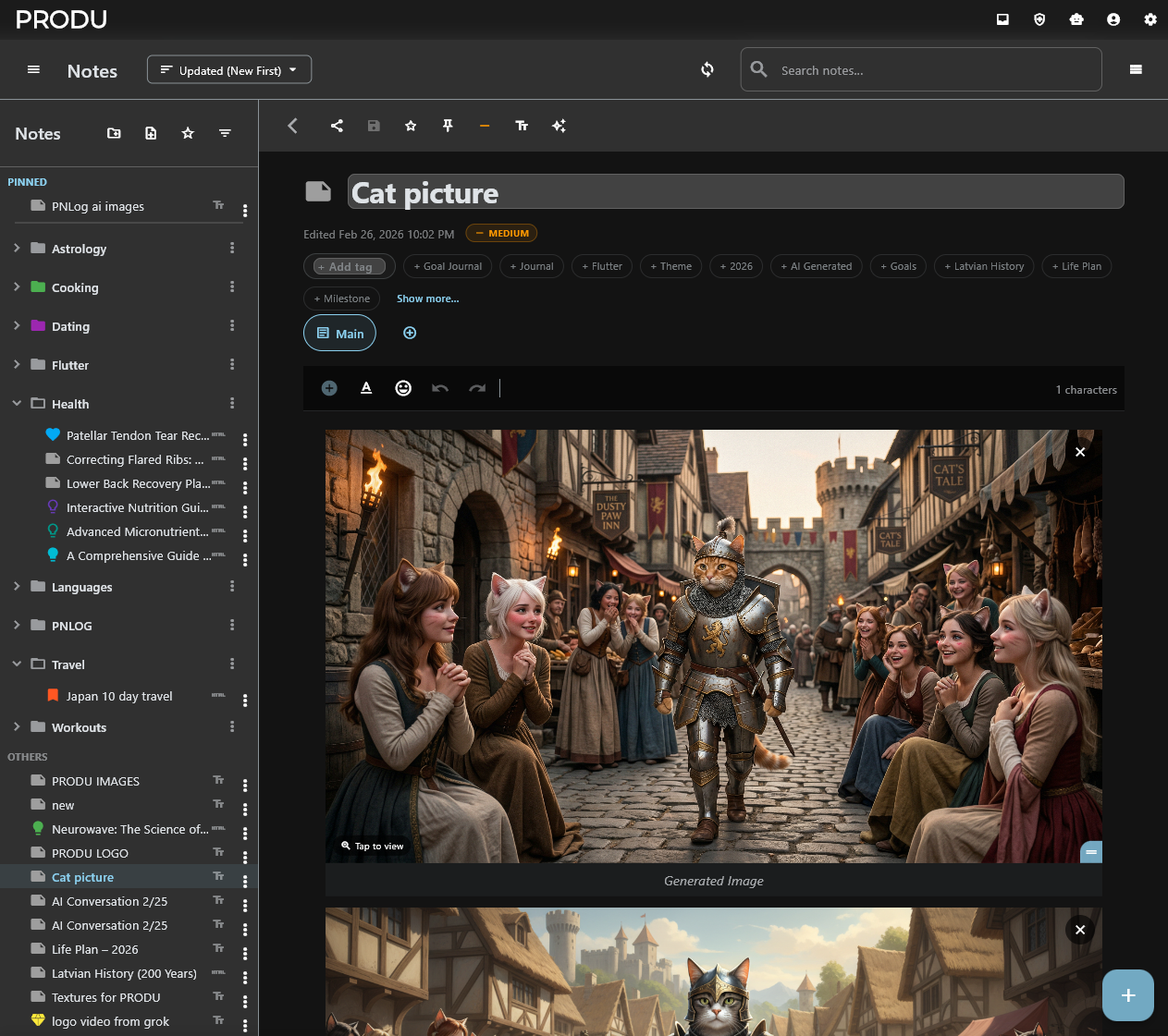 Generated image inserted into a note