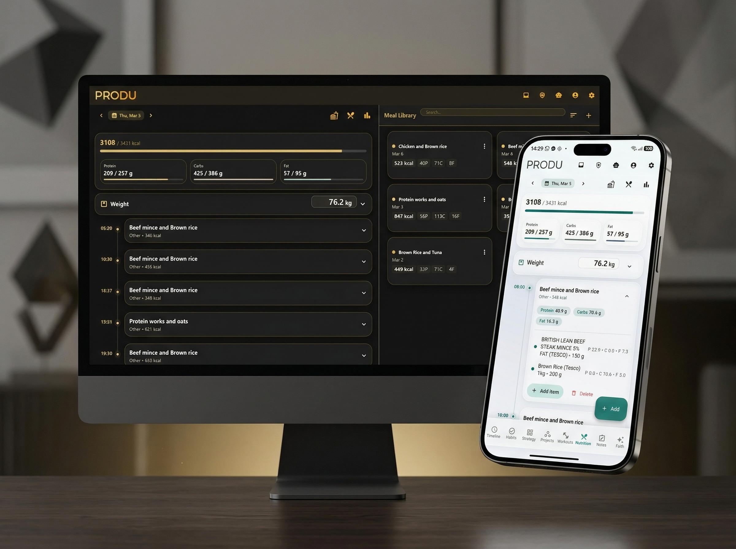 Produ nutrition dashboard view